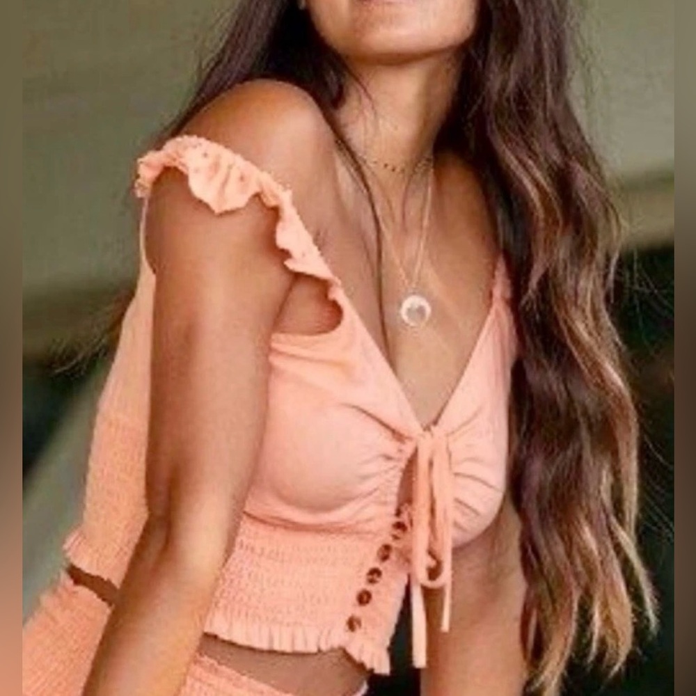 BOHO Roxy Endless Beauty Tangerine Ruched Tank Top Size L Sku#125